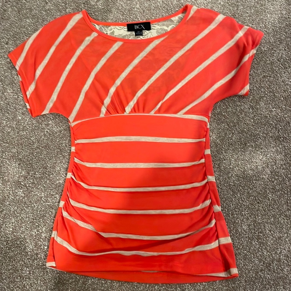Women orange striped top size XS with lace detail